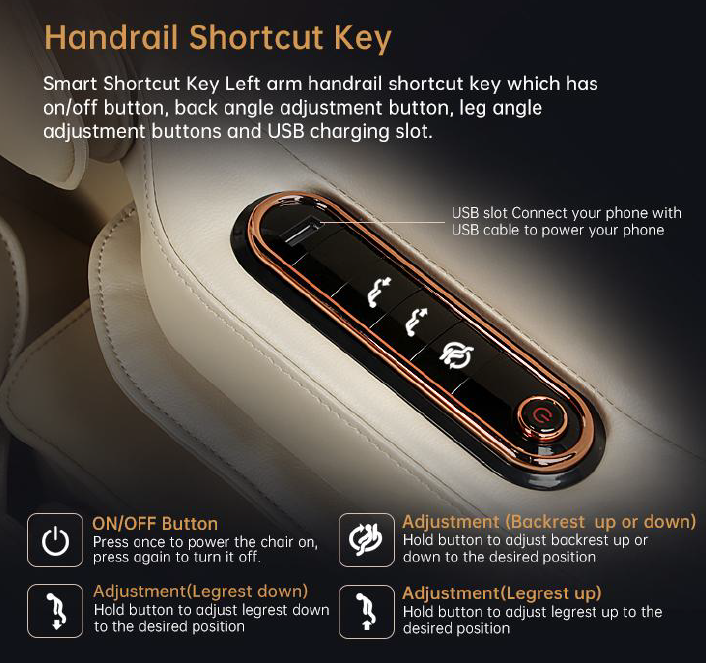 Masážne kreslo Damico Repor 4D ovládací panel na boku